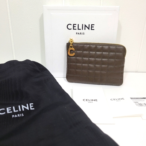 Celine Accessories - Celine Quilted Calfskin Leather C Charm Coin Card Pouch NWT Box Cards Dustbag